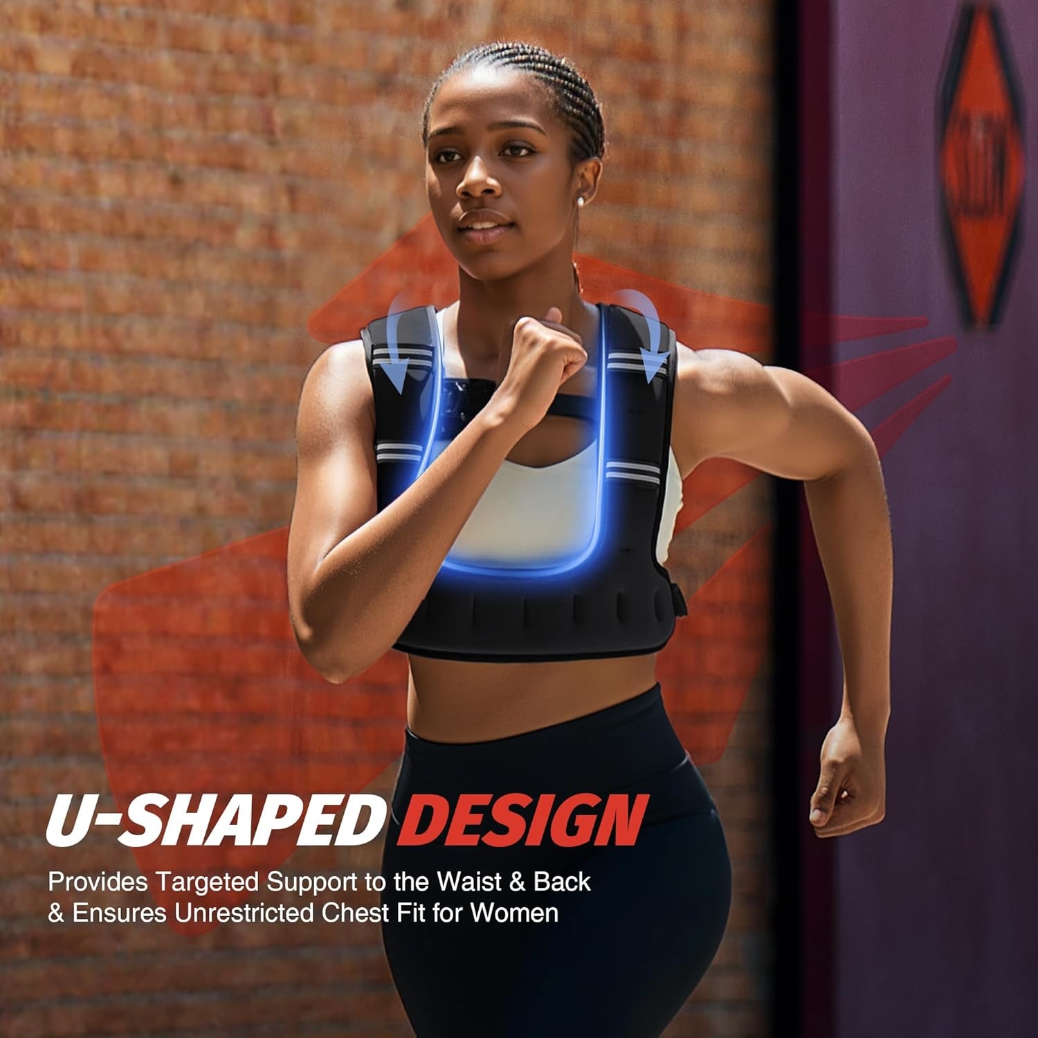 image:imageZELUS Weighted Vest for Women amp Men UShaped Running Vest with Arm Pocket SGScertified iron sand fill ergonomic Ushaped fit adjustable chest amp waist straps arm pocket reflective stripsBlack