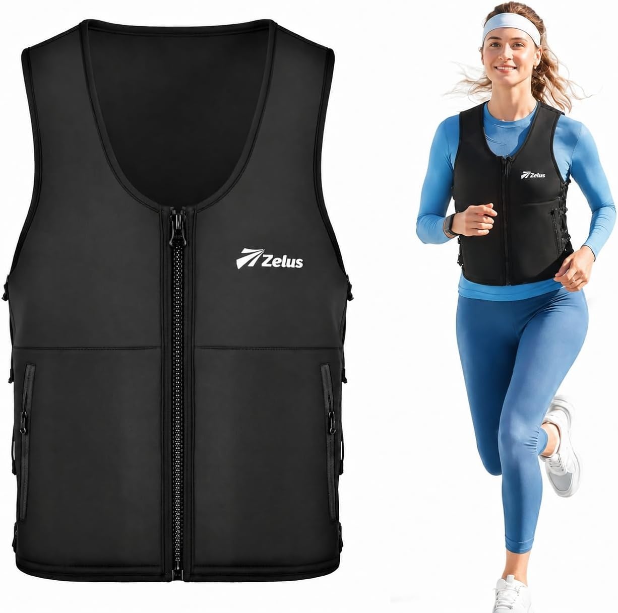 image:imageZelus Weighted Vest for Women Men Adjustable ZFit Slim Weight Vest 115lb Removable ZFit Soft Iron Weights Machine Washable Reflective amp Pocket DesignWalking Running Strength Training Weight LossBlack