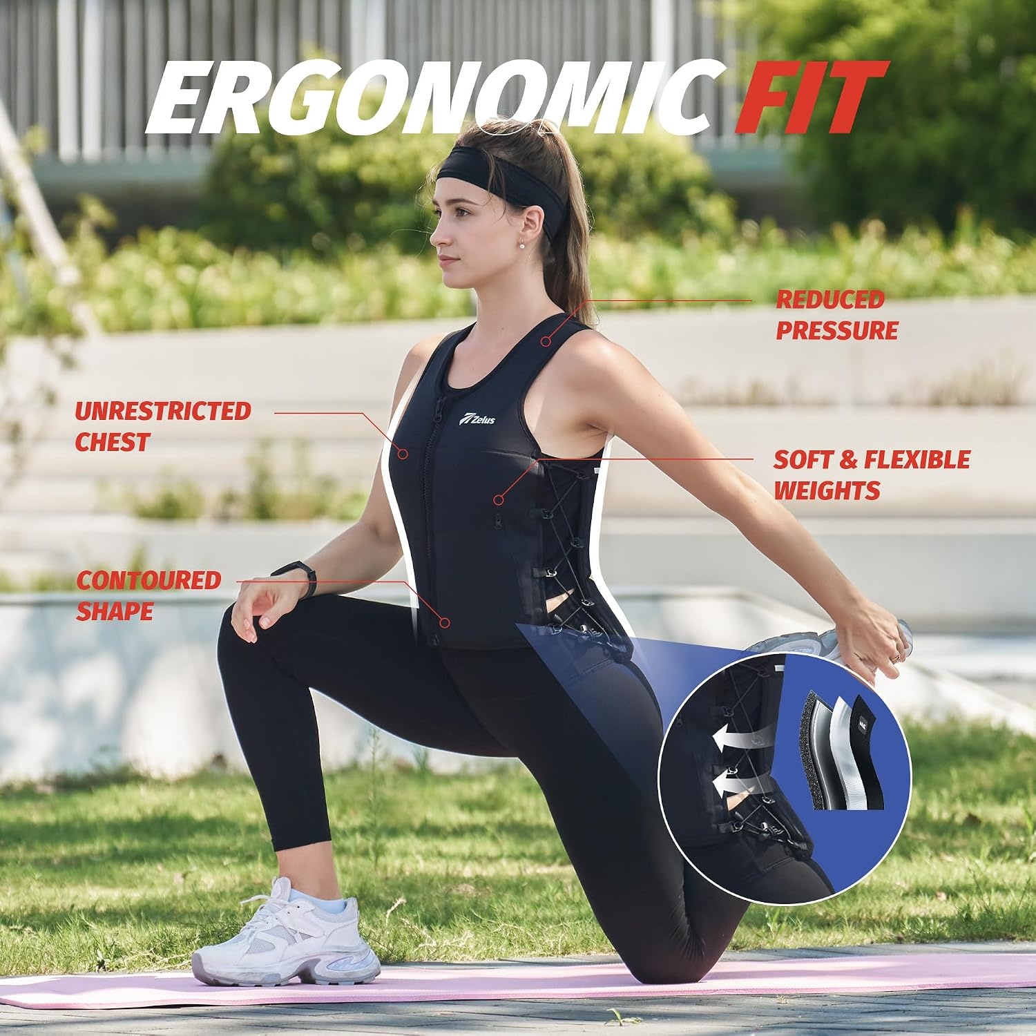 image:imageZelus Weighted Vest for Women Men Adjustable ZFit Slim Weight Vest 115lb Removable ZFit Soft Iron Weights Machine Washable Reflective amp Pocket DesignWalking Running Strength Training Weight LossBlack
