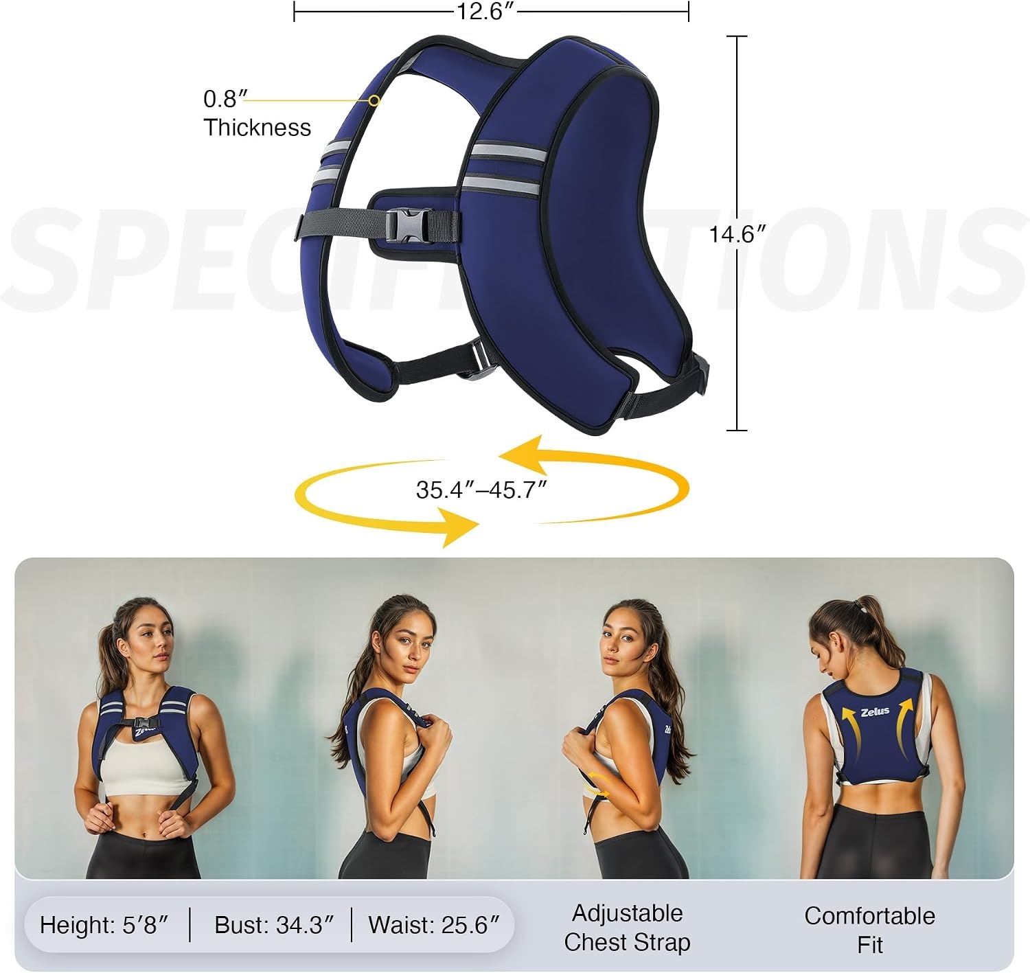 image:imageZelus Weighted Vest for Women Men Washable ZFit Weighted Vest 51015lb Filled with Soft Iron Slim amp Ultra Thin Hand WashableReflective StripsAdjustable StrapsWalking Running Strength TrainingDeep Blue