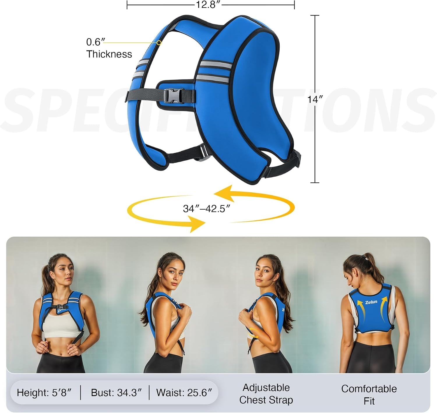 image:imageZelus Weighted Vest for Women Men Washable ZFit Weighted Vest 51015lb Filled with Soft Iron Slim amp Ultra Thin Hand WashableReflective StripsAdjustable StrapsWalking Running Strength TrainingLight Blue
