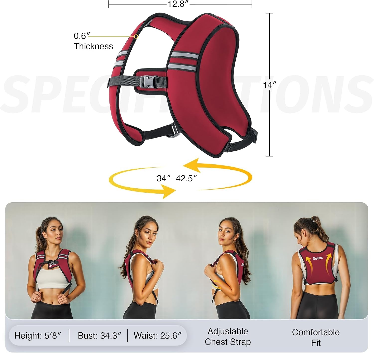 image:imageZelus Weighted Vest for Women Men Washable ZFit Weighted Vest 51015lb Filled with Soft Iron Slim amp Ultra Thin Hand WashableReflective StripsAdjustable StrapsWalking Running Strength TrainingRed