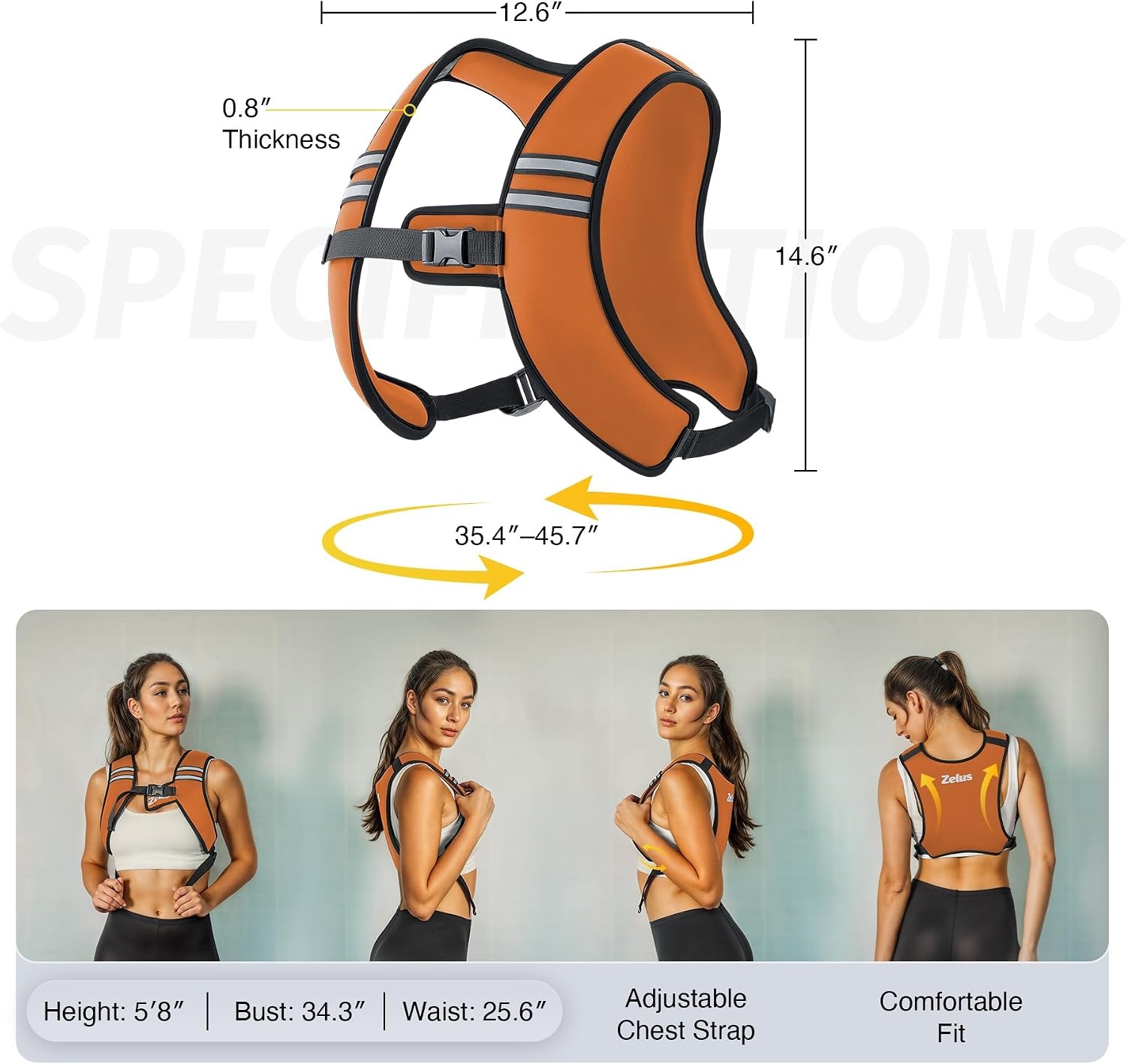 image:imageZelus Weighted Vest for Women Men Washable ZFit Weighted Vest 51015lb Filled with Soft Iron Slim amp Ultra Thin Hand WashableReflective StripsAdjustable StrapsWalking Running Strength TrainingOrange