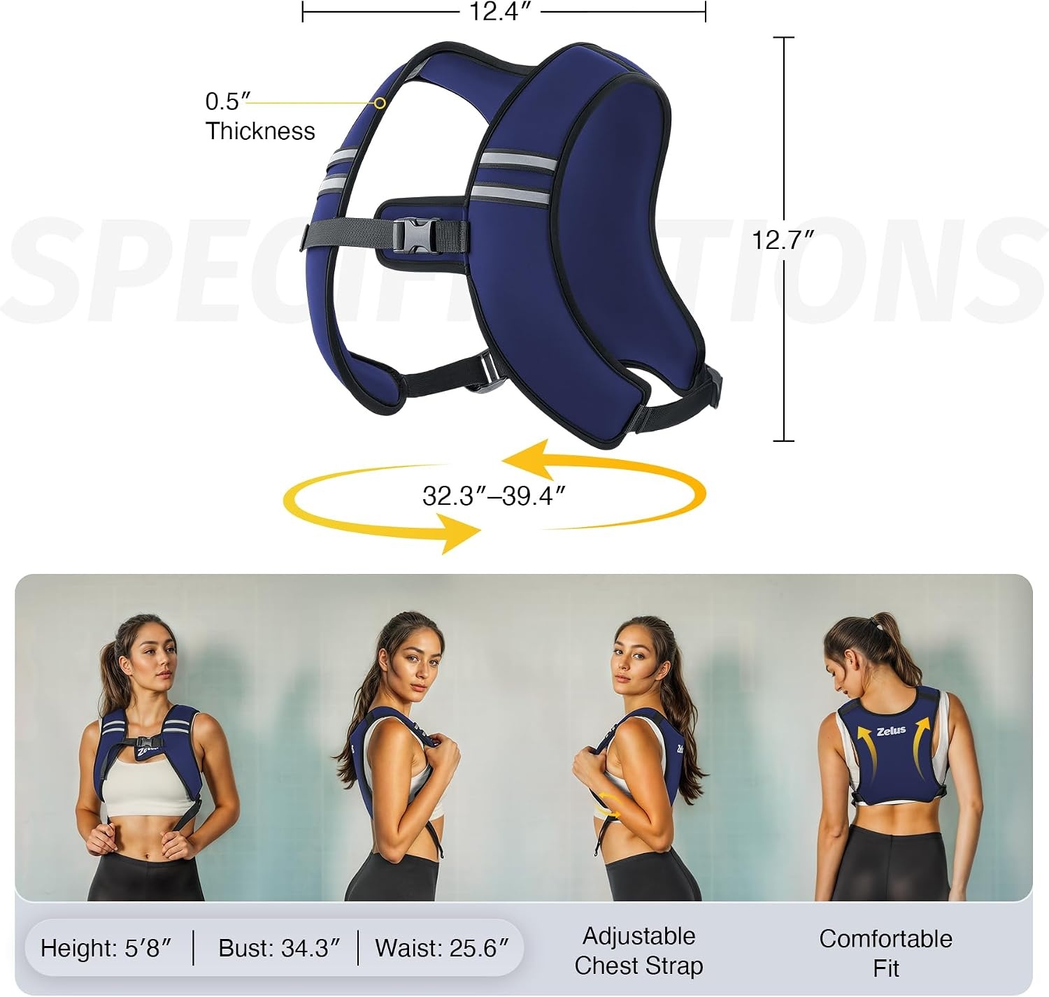 image:imageZelus Weighted Vest for Women Men Washable ZFit Weighted Vest 51015lb Filled with Soft Iron Slim amp Ultra Thin Hand WashableReflective StripsAdjustable StrapsWalking Running Strength TrainingDeep Blue