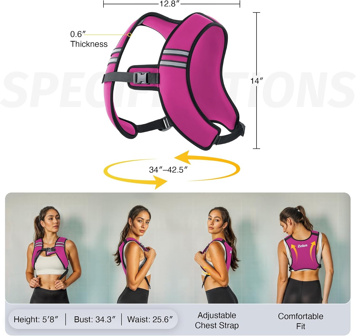 image:imageZelus Weighted Vest for Women Men Washable ZFit Weighted Vest 51015lb Filled with Soft Iron Slim amp Ultra Thin Hand WashableReflective StripsAdjustable StrapsWalking Running Strength TrainingPink