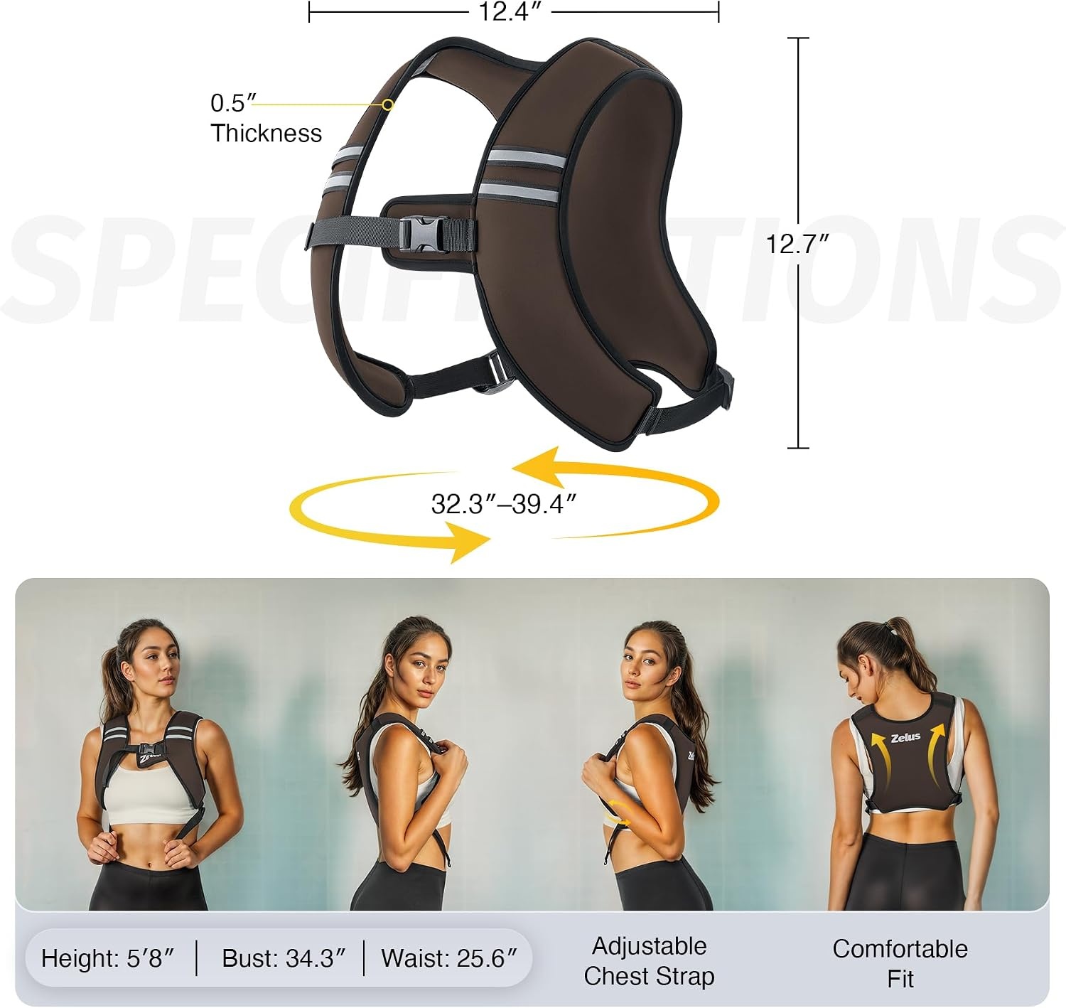 image:imageZelus Weighted Vest for Women Men Washable ZFit Weighted Vest 51015lb Filled with Soft Iron Slim amp Ultra Thin Hand WashableReflective StripsAdjustable StrapsWalking Running Strength TrainingBrown