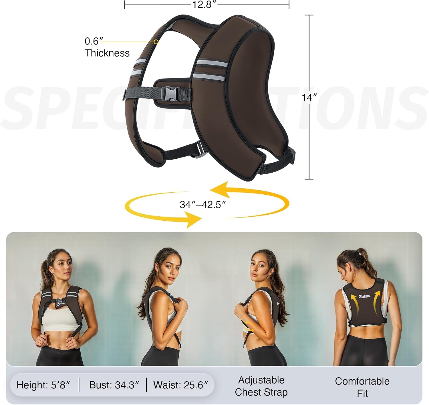 image:imageZelus Weighted Vest for Women Men Washable ZFit Weighted Vest 51015lb Filled with Soft Iron Slim amp Ultra Thin Hand WashableReflective StripsAdjustable StrapsWalking Running Strength TrainingBrown