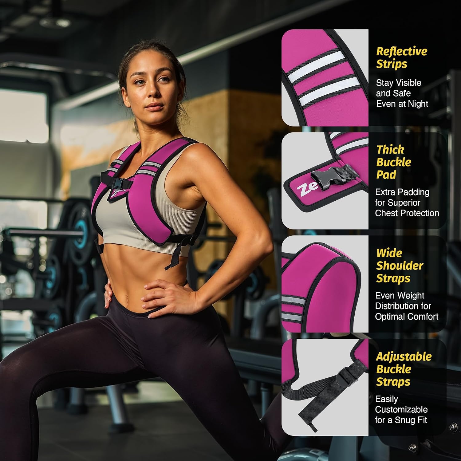 image:imageZelus Weighted Vest for Women Men Washable ZFit Weighted Vest 51015lb Filled with Soft Iron Slim amp Ultra Thin Hand WashableReflective StripsAdjustable StrapsWalking Running Strength TrainingPink