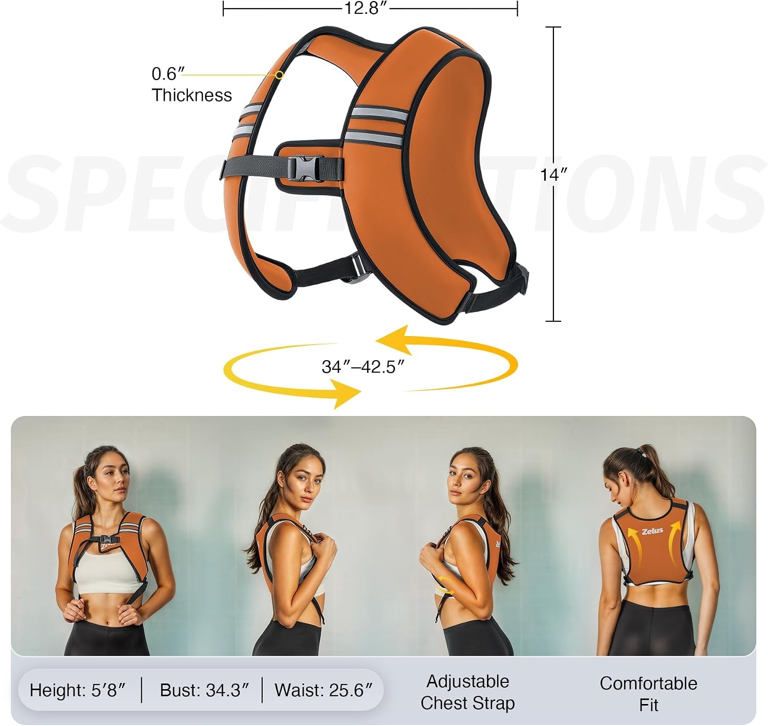 image:imageZelus Weighted Vest for Women Men Washable ZFit Weighted Vest 51015lb Filled with Soft Iron Slim amp Ultra Thin Hand WashableReflective StripsAdjustable StrapsWalking Running Strength TrainingOrange