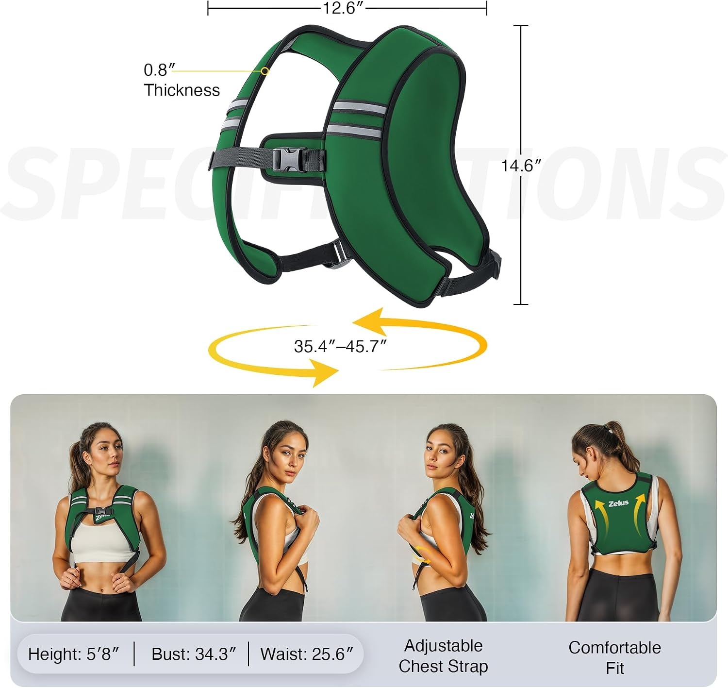 image:imageZelus Weighted Vest for Women Men Washable ZFit Weighted Vest 51015lb Filled with Soft Iron Slim amp Ultra Thin Hand WashableReflective StripsAdjustable StrapsWalking Running Strength TrainingGreen