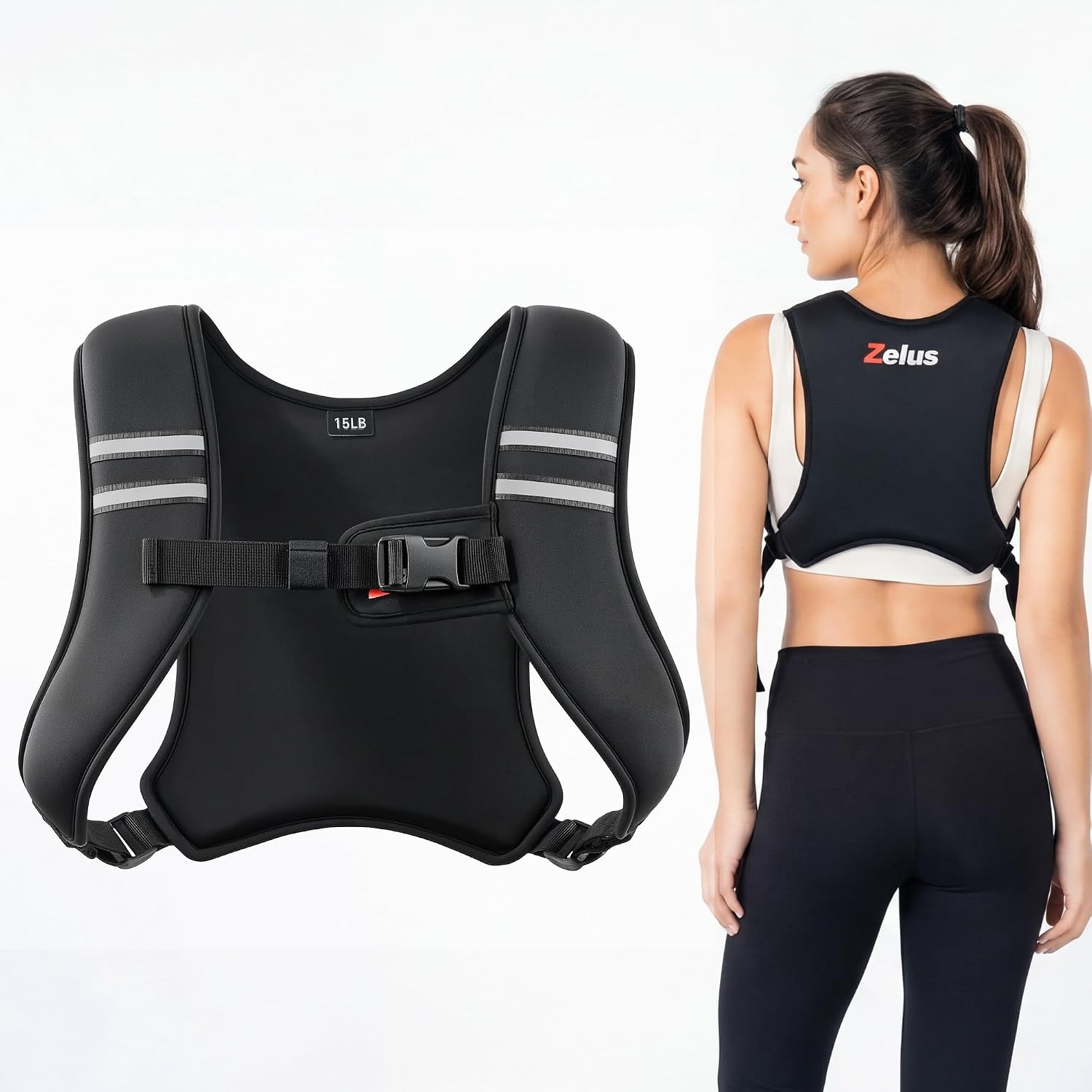 image:imageZelus Weighted Vest for Women Men Washable ZFit Weighted Vest 51015lb Filled with Soft Iron Slim amp Ultra Thin Hand WashableReflective StripsAdjustable StrapsWalking Running Strength TrainingBlack