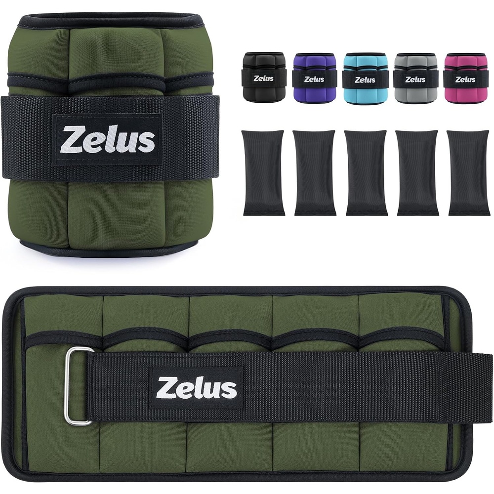 image:imageZELUS 1 Pair Adjustable Ankle Weights 2 4 6 8 10 lb Modularized Leg Weight Straps for Women Men Weighted Ankle Weight Set with Removable Sandbags 15 lb per Ankle Strap for Gym Yoga Jogging WalkingGreen