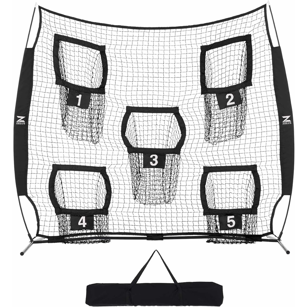 image:imageZELUS 7 x 7ft Football Trainer Throwing Net Training Target Practice with 5 Targets Great for Quarterback Includes Carry BagBlack