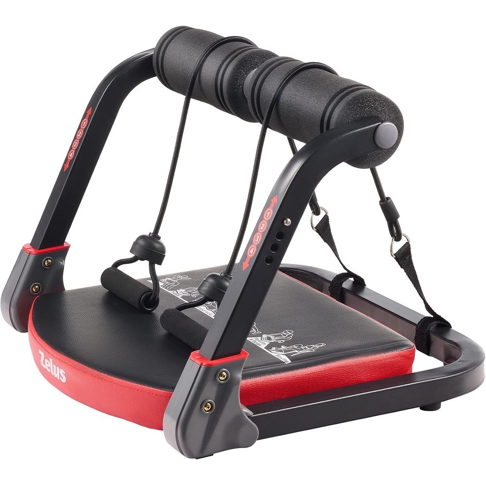 image:imageZELUS Ab Machine with Resistance Bands for Home Gym 2 in 1 Ab Workout Equipment with Rebound Assist 4 Intensities Core Strength Trainer Whole Body Exercise Fitness Equipment for Home WorkoutsRed