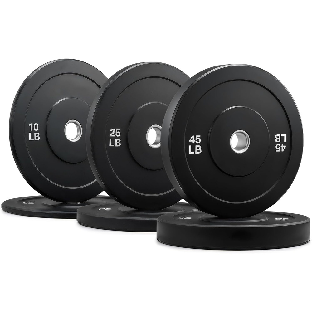 image:imageZELUS Bumper Plate Set Olympic Weight Plates Rubber Barbell Plates with Stainless Steel Inserts for Weight Lifting Strength Training Workout Olympic Barbell Weight Set 160lb