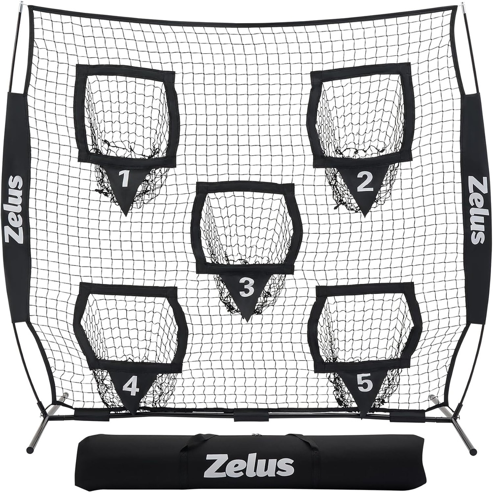 image:imageZELUS Football Throwing Net Quarterback Training Equipment with 5 Target Pockets Football Practice Throwing Passing Accuracy Trainer with Carry Bag Ground Stakes for Kids AdultsBlack