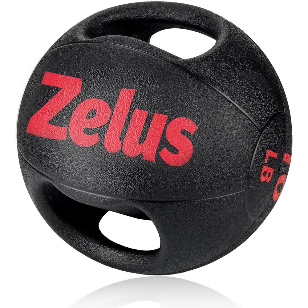 image:imageZELUS Medicine Ball with Dual Grip 1020 lbs Exercise Ball Weight Ball with Handles Textured Grip Exercise Ball Strength Training Core Workouts 1020 lb ecofriendly odorless rubber dual antiskid grips for core strength training mobility home gym crossfit100 Pounds