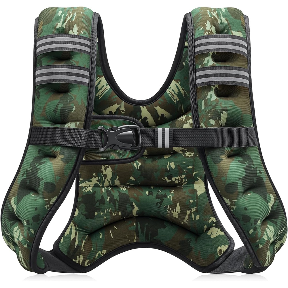image:imageZELUS Weighted Vest 6lb8lb12lb16lb20lb25lb30lb Weight Vest with Reflective Stripe for Workout Strength Training Running Fitness Muscle Building Weight Loss WeightliftingGreen Camo