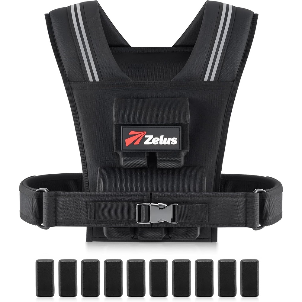 image:imageZELUS Weighted Vest Men 23lbs36lbs45lbs Adjustable Weight Vest Removable Iron Weights Reflective Stripe NoBounce Design Hand Washable Strength Training Running HIIT amp CalisthenicsBlack