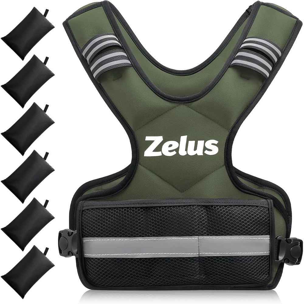 image:imageZELUS Weighted Vest for Men and Women 410lb1120lb2032lb Vest with 6 Ironsand Weights for Home Workouts Adjustable Body Weight Vest Exercise Set for Cardio and Strength TrainingGreen