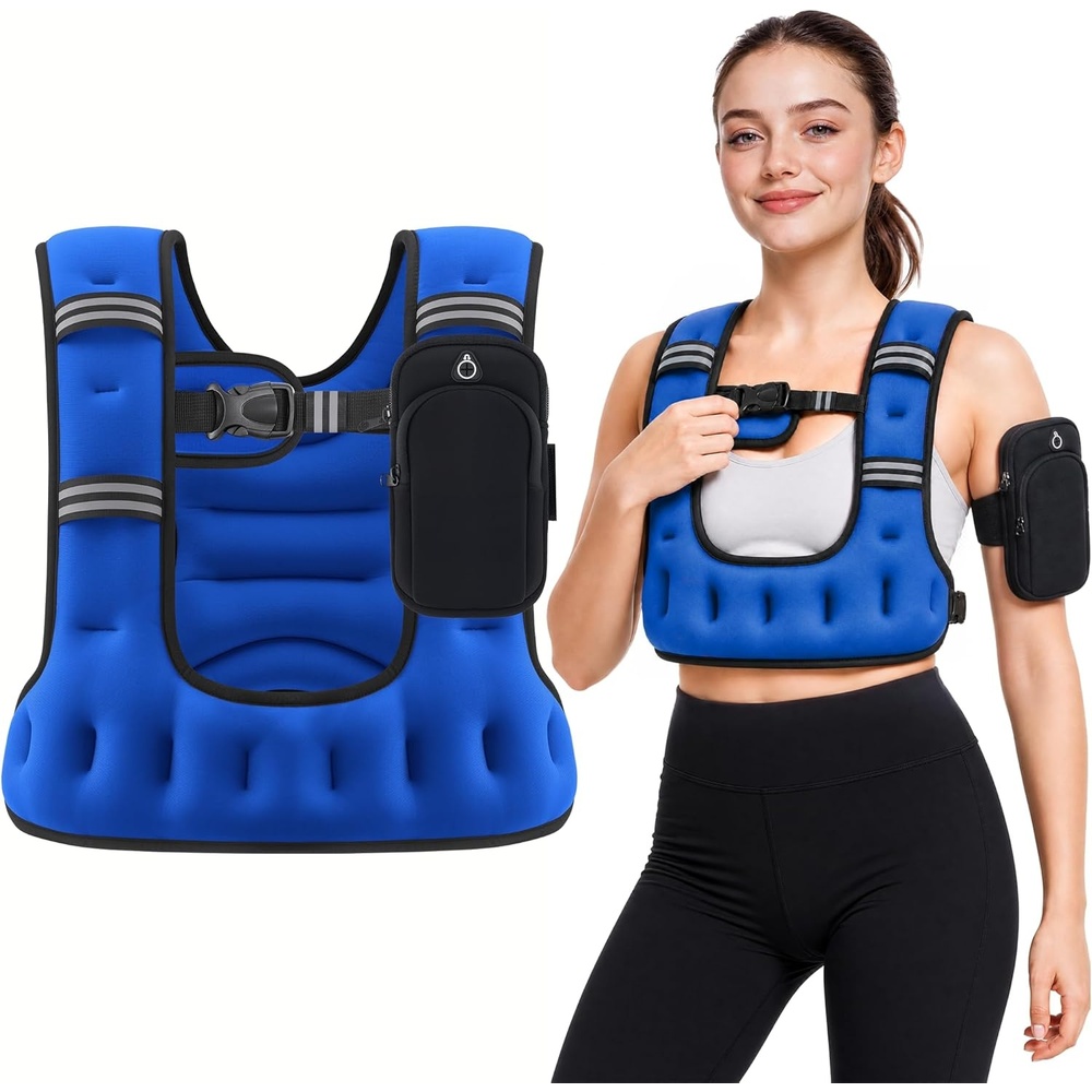 image:imageZELUS Weighted Vest for Women amp Men UShaped Running Vest with Arm Pocket SGScertified iron sand fill ergonomic Ushaped fit adjustable chest amp waist straps arm pocket reflective stripsBlue