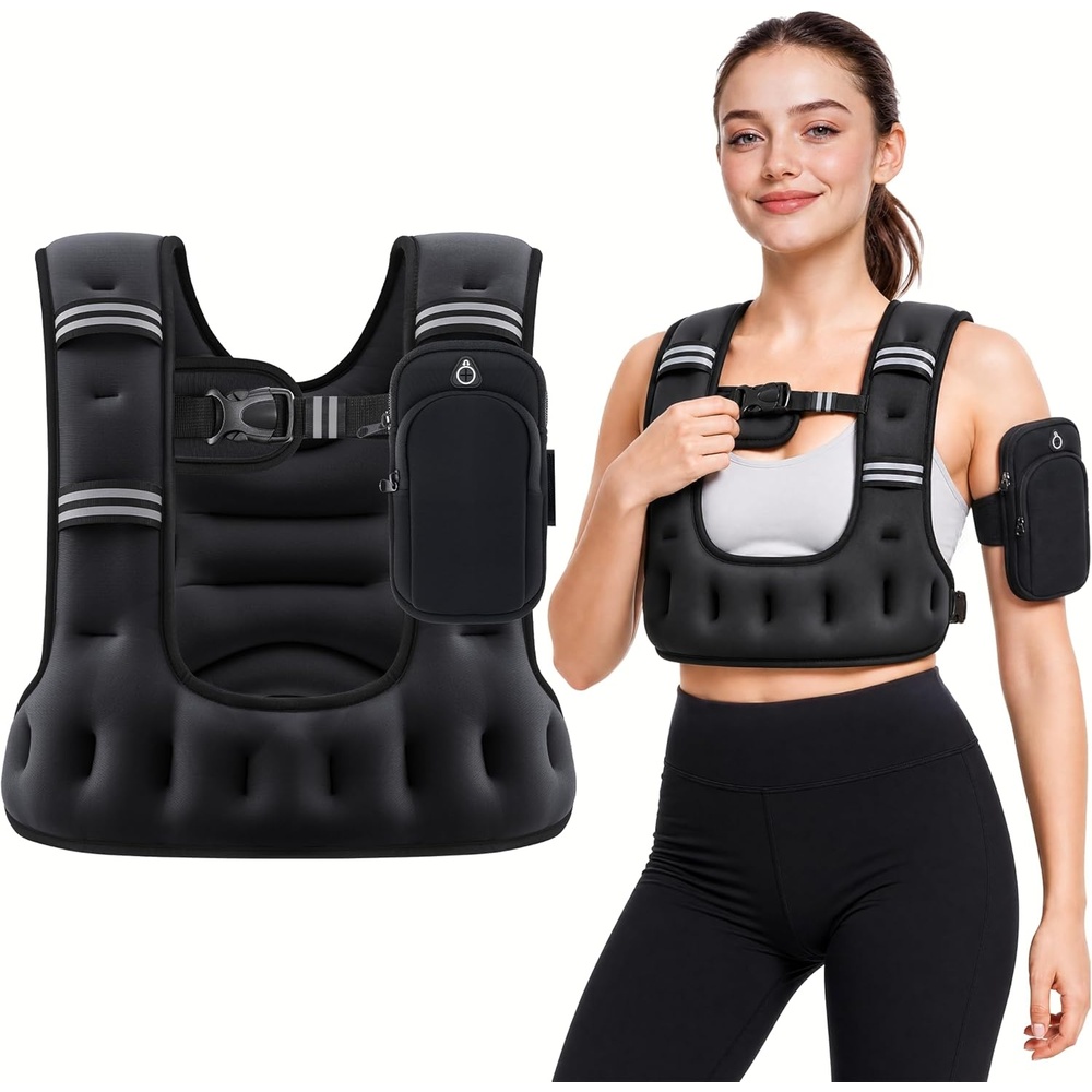 image:imageZELUS Weighted Vest for Women amp Men UShaped Running Vest with Arm Pocket SGScertified iron sand fill ergonomic Ushaped fit adjustable chest amp waist straps arm pocket reflective stripsBlack