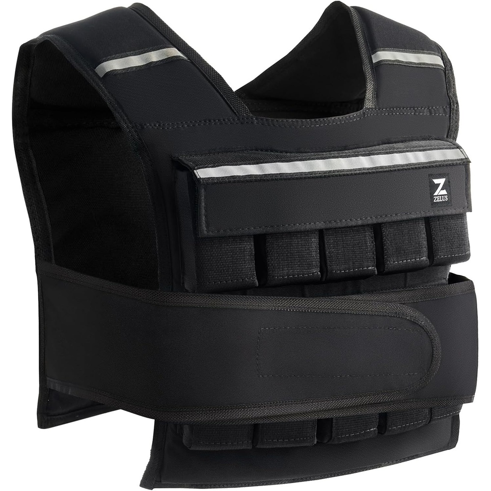 image:imageZELUS Weighted Vest with Adjustable Weights for Home Workouts  Adjustable onesize vest reflective strips padded straps for cardio strength training weight loss45lb Black
